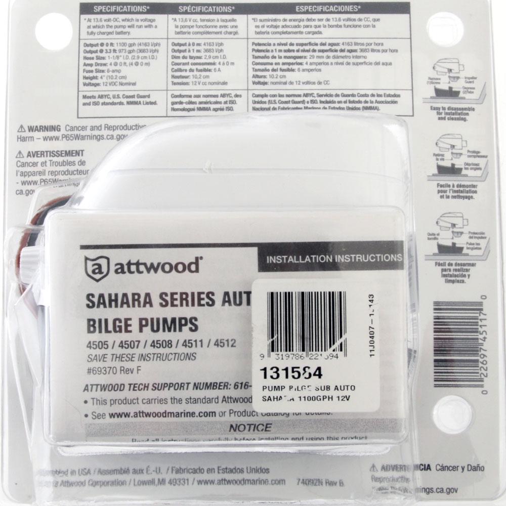 Attwood Sahara S1100 Automatic Bilge Pump 12V
