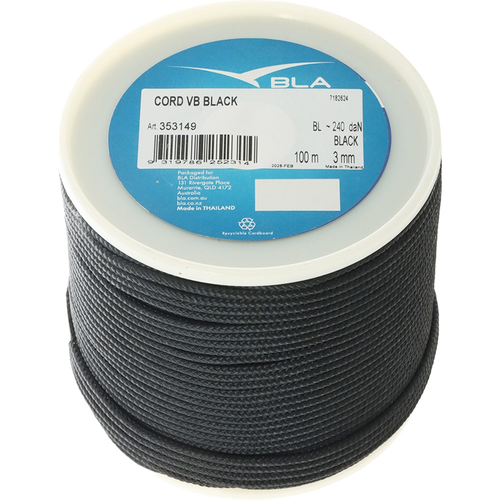 BLA Plaited Polyester Venetian Blind Cord - Black 3mm 100m