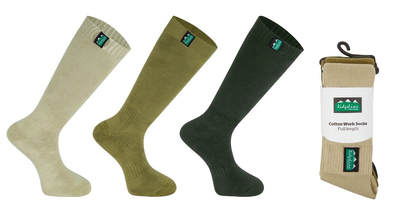 Ridgeline Cotton Work Socks 3-Pack Olive Full Length