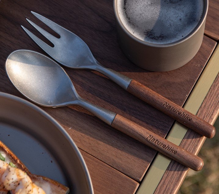 Naturehike Stainless Walnut Wood Premium 5-Piece Cutlery Set