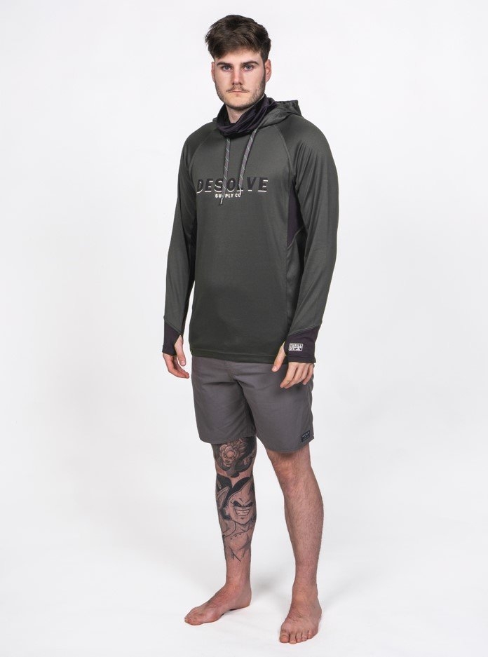 Desolve UPF30 Fish Face Hoodie Green Black S