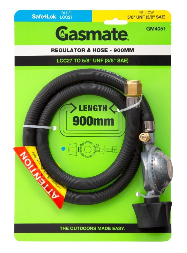 Gasmate 2.0kg QCC LPG Regulator with Hose 900mm