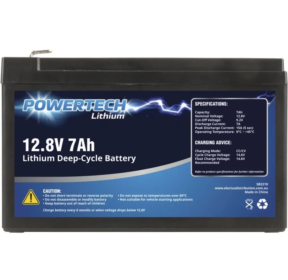 Powertech Deep Cycle LiFePO4 Lithium Rechargeable Battery 12V 7Ah