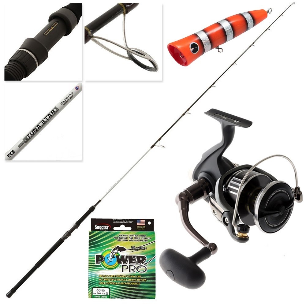Daiwa 8000 BGMQ TiCA Tuna Star Stickbait Popper Combo with Braid and Lure 8ft 50lb 2pc