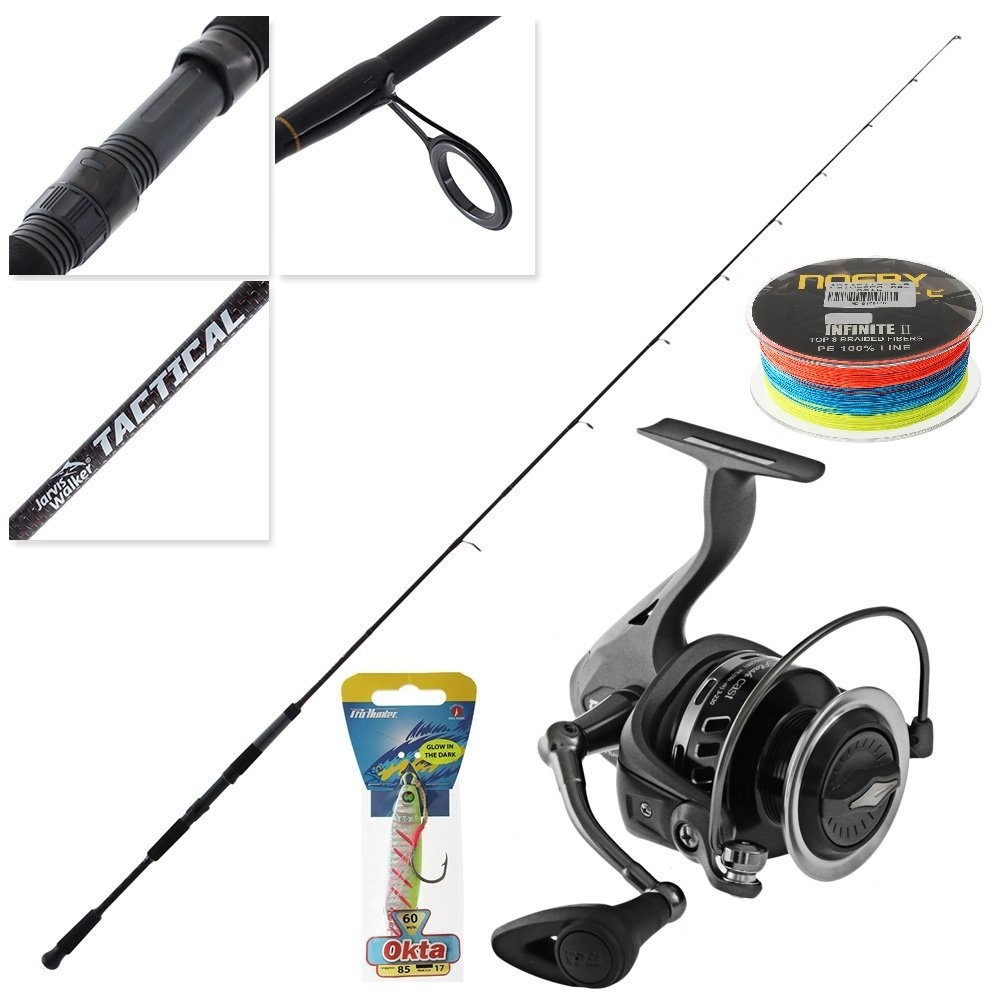 TiCA Flash Cast FC4000 Jarvis Walker Tactical Soft Bait Spin Combo with Braid and Jig 7ft 6in 4-8kg 2pc