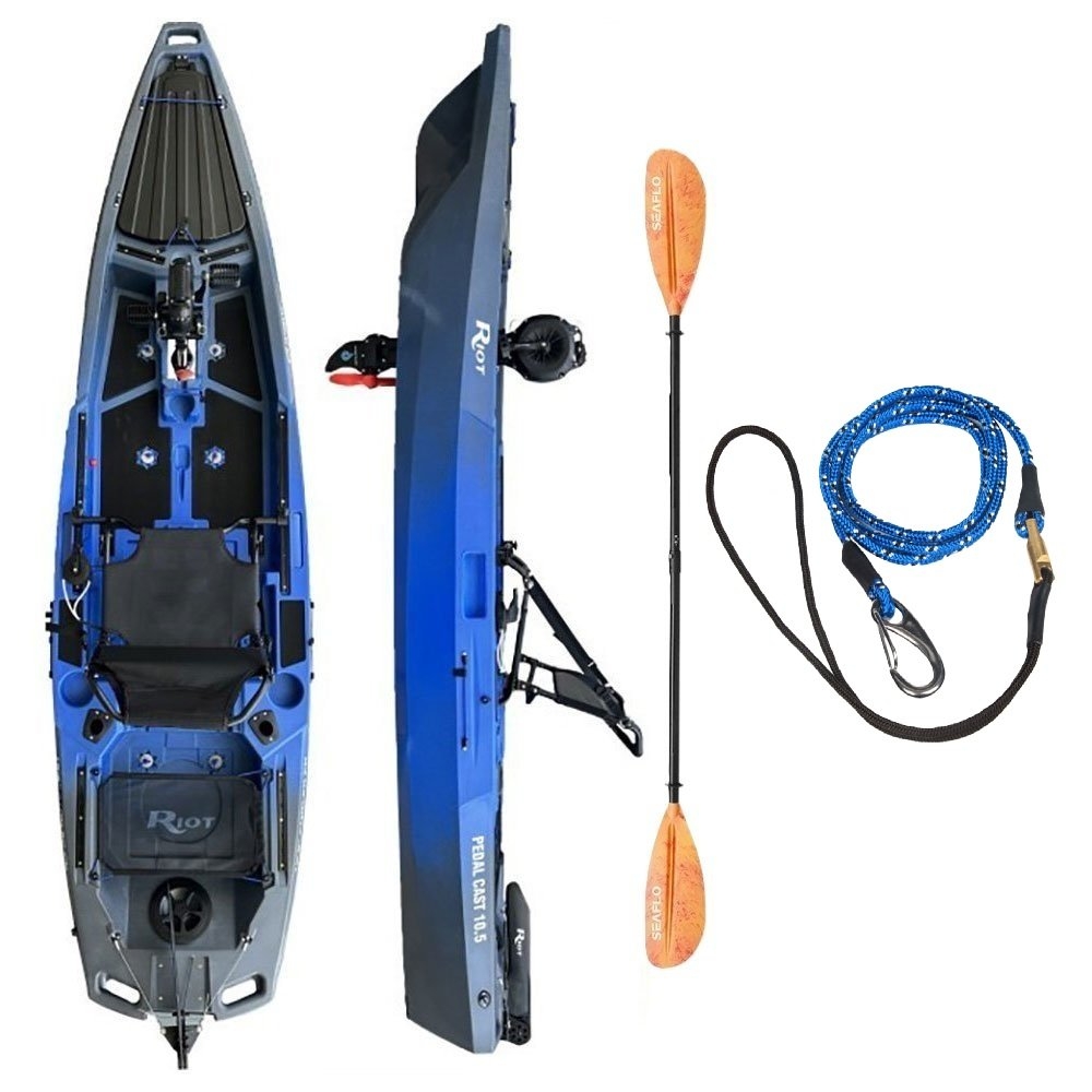 Seaflo Riot X-Drive Pedal Assist Fishing Kayak with Deluxe Seat Storage Well Paddle and Leash