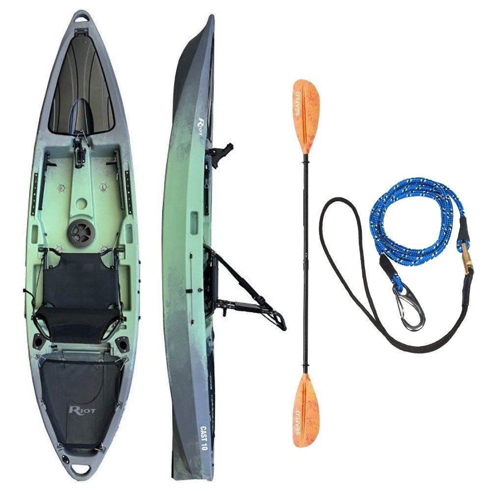 Seaflo Riot Cast Fishing Kayak with Deluxe Seat Storage Well Paddle and Leash 10ft
