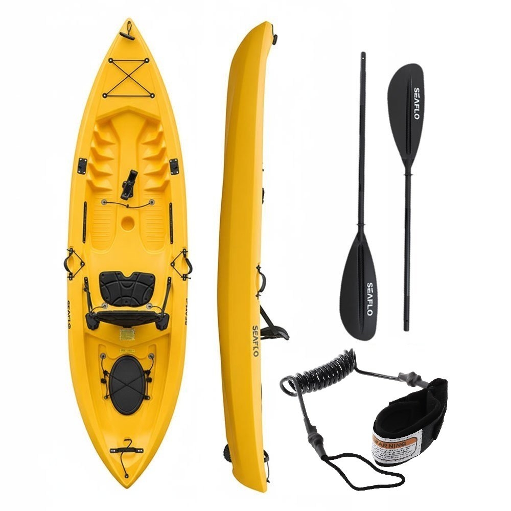 Seaflo Fishing Kayak with Built in Wheel incl Paddle and Leash 10ft Yellow