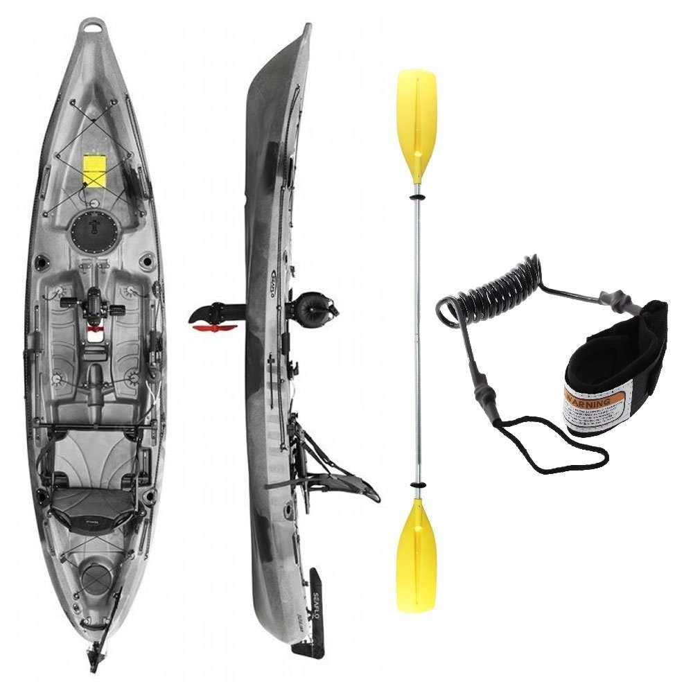 Seaflo Pedal Pro 375 Fishing Kayak Camo with Paddle and Leash