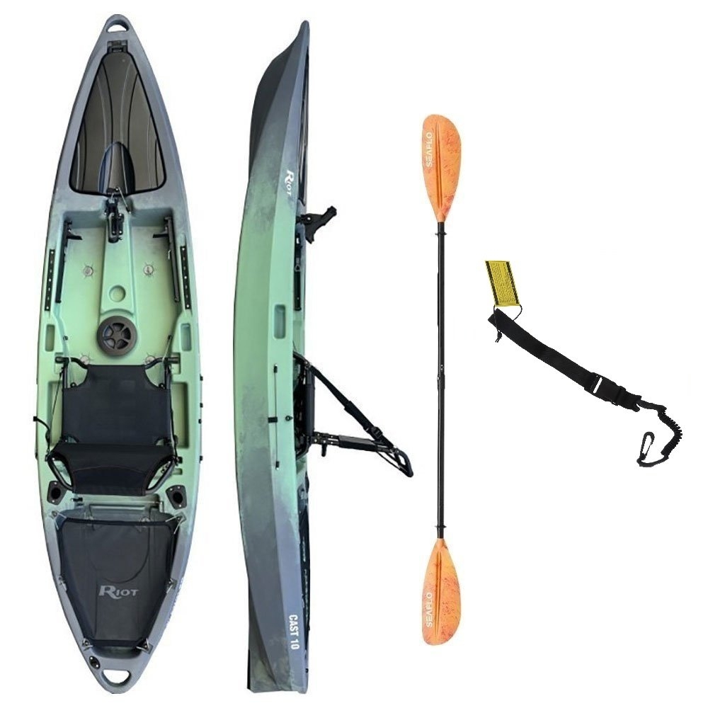 Seaflo Riot Cast Premium Fishing Kayak with Deluxe Seat Storage Well Paddle and Leash 10ft 3inch