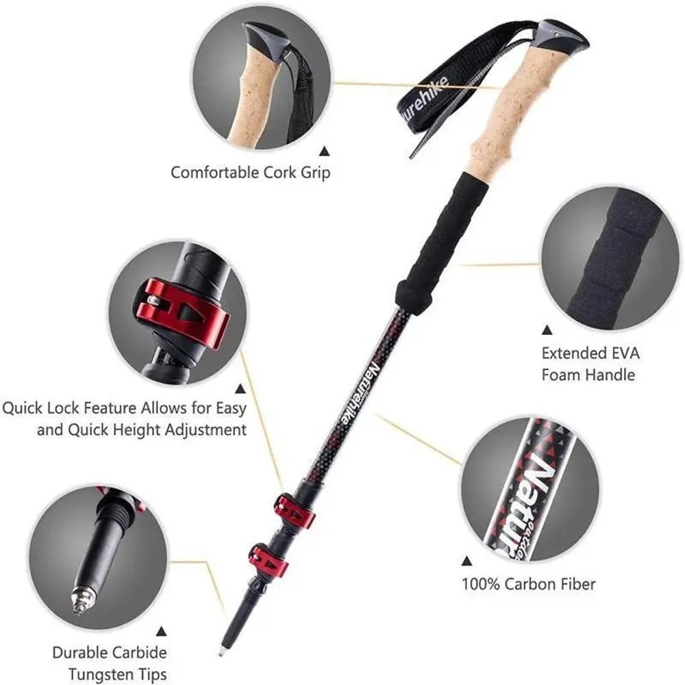 Naturehike Far Wind Telescopic Carbon Trekking Pole 62-135cm Qty 2