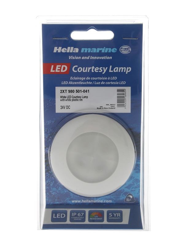 Hella Marine White LED Soft Light Round Courtesy Lamp White Plastic Rim 24v