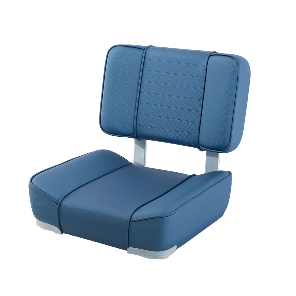 BLA Deluxe Upholstered Boat Seat Grey Frame Blue Vinyl - Returned Unit, Small hole in chair