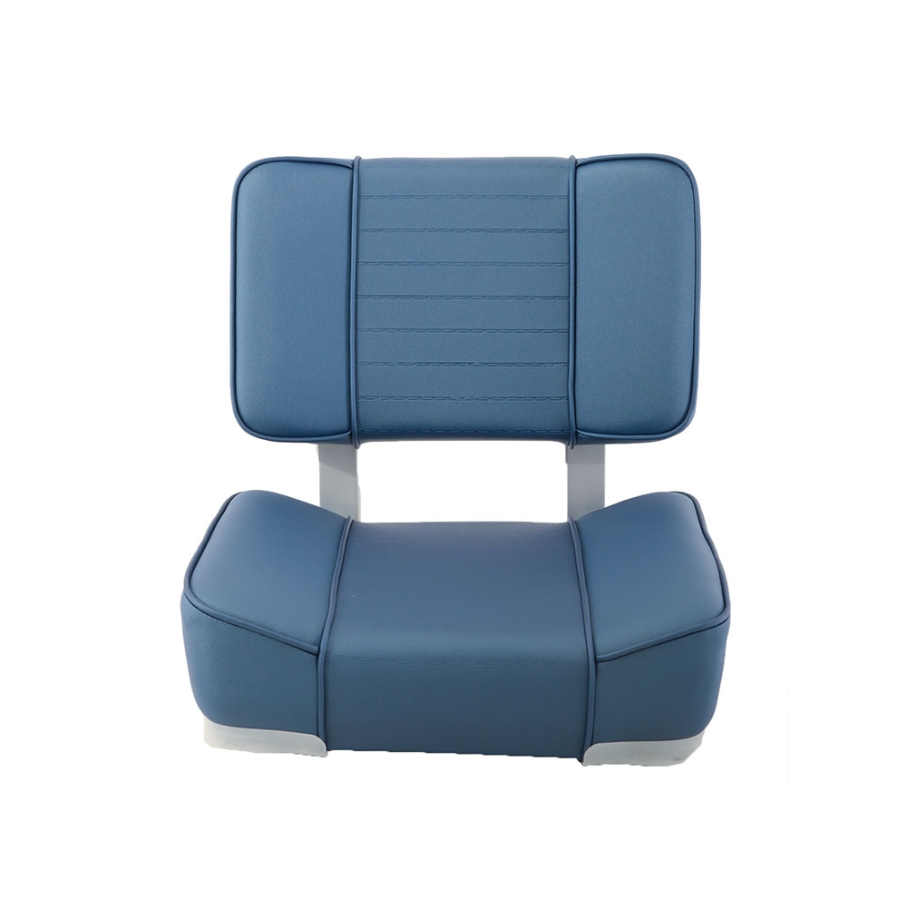 BLA Deluxe Upholstered Boat Seat Grey Frame Blue Vinyl - Returned Unit, Small hole in chair