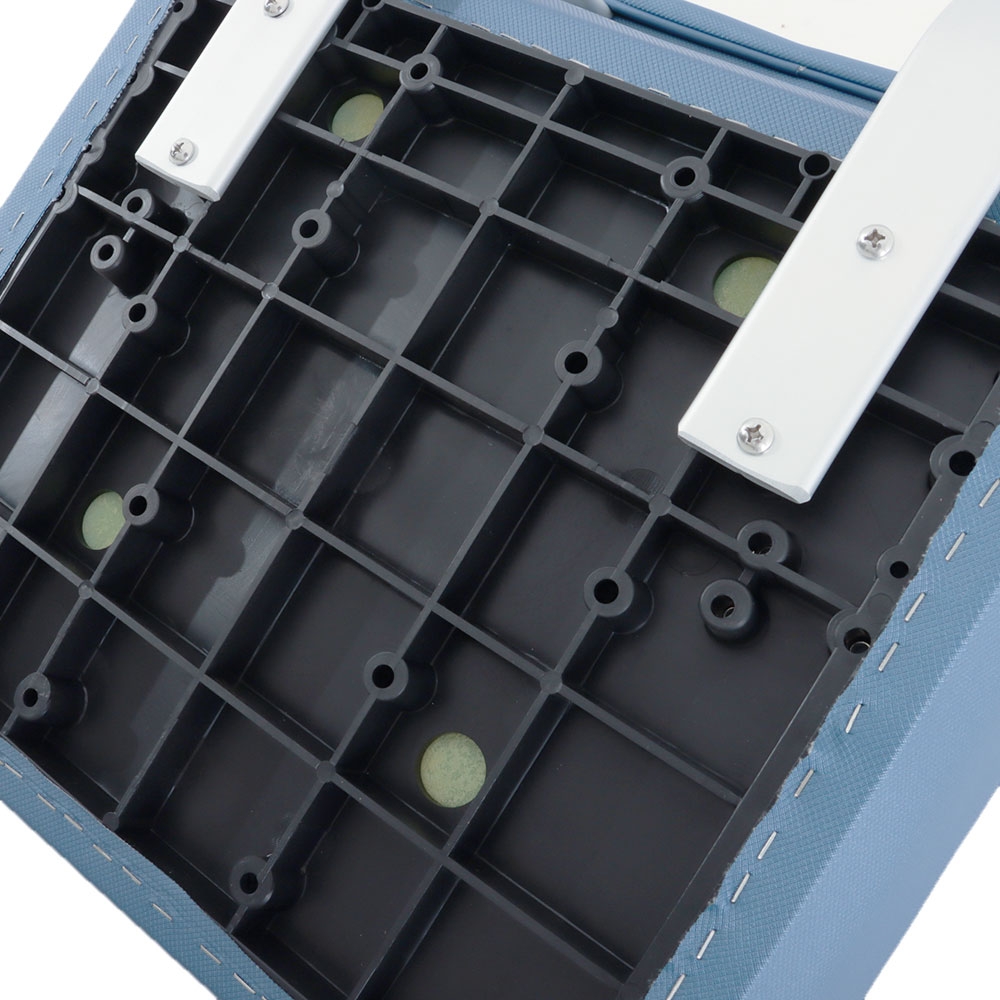 BLA Deluxe Upholstered Boat Seat Grey Frame Blue Vinyl - Returned Unit, Small hole in chair