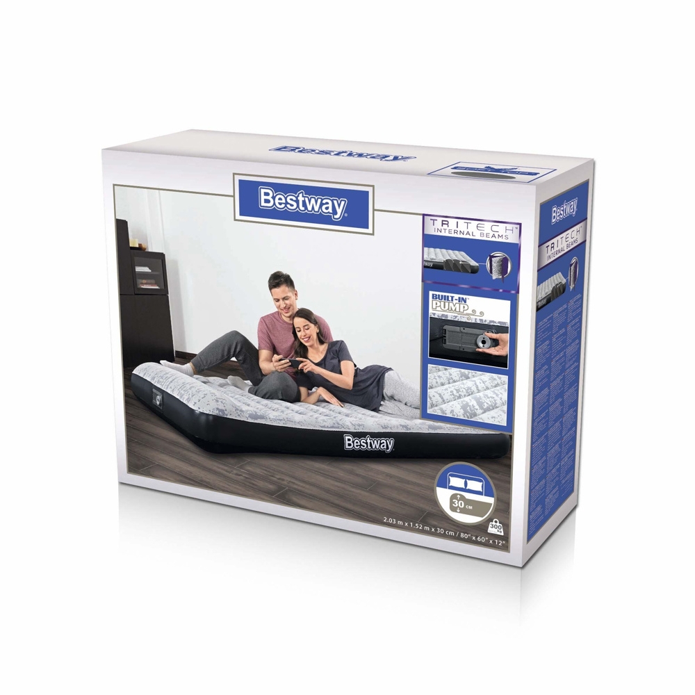 Bestway Tritech Queen Airbed with Built-in AC Pump Patterned