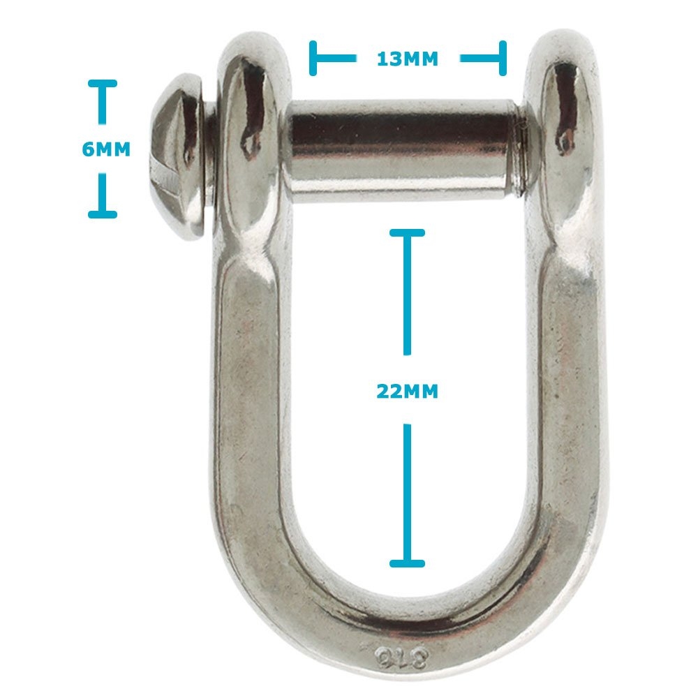 BLA 316 Stainless Steel Slotted D Shackle 22mm x 13mm x 6mm 1500kg