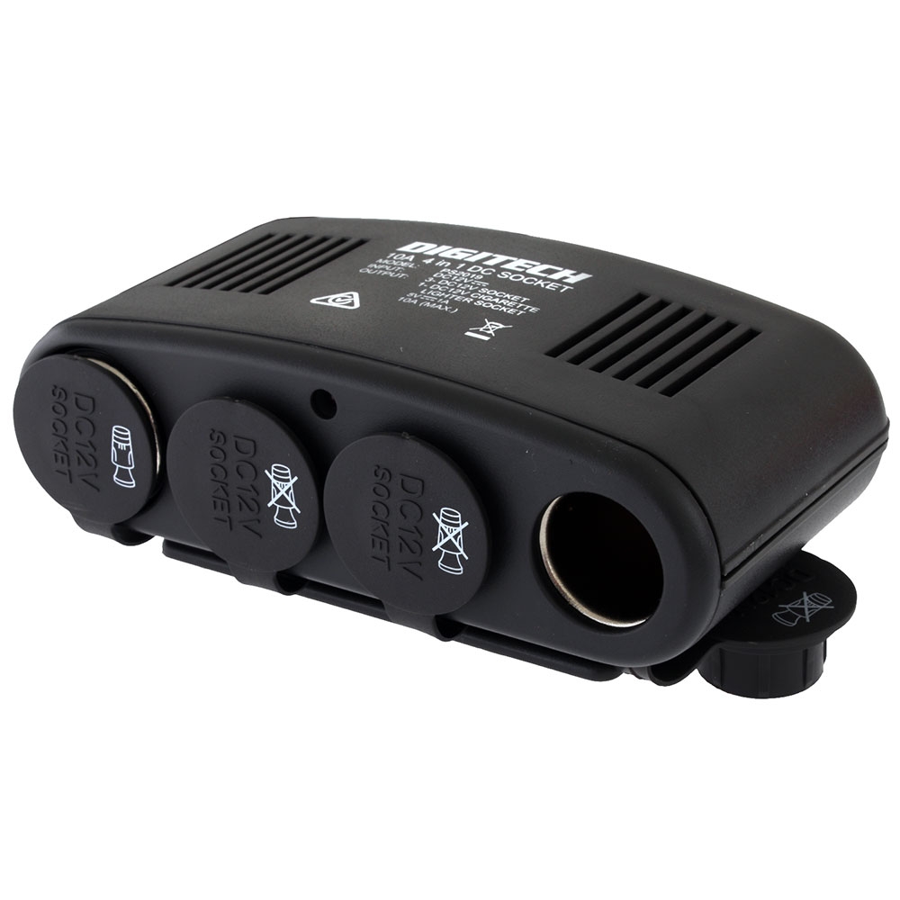 12VDC Car Cigarette Lighter Socket 4-Way Splitter with USB Port