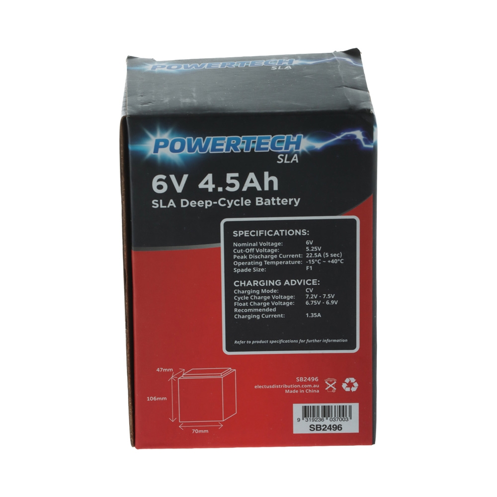 Powertech Sealed Lead Acid SLA Rechargeable Battery 6V 4.5Ah