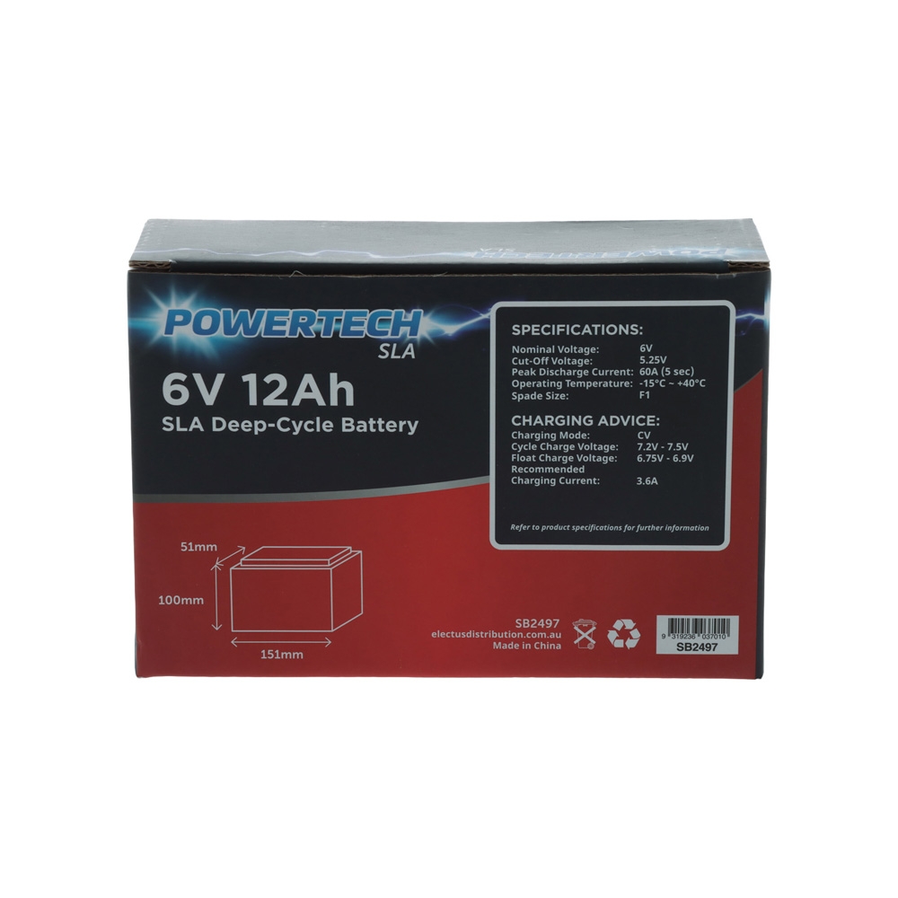 Powertech Sealed Lead Acid SLA Rechargeable Battery 6V 12Ah
