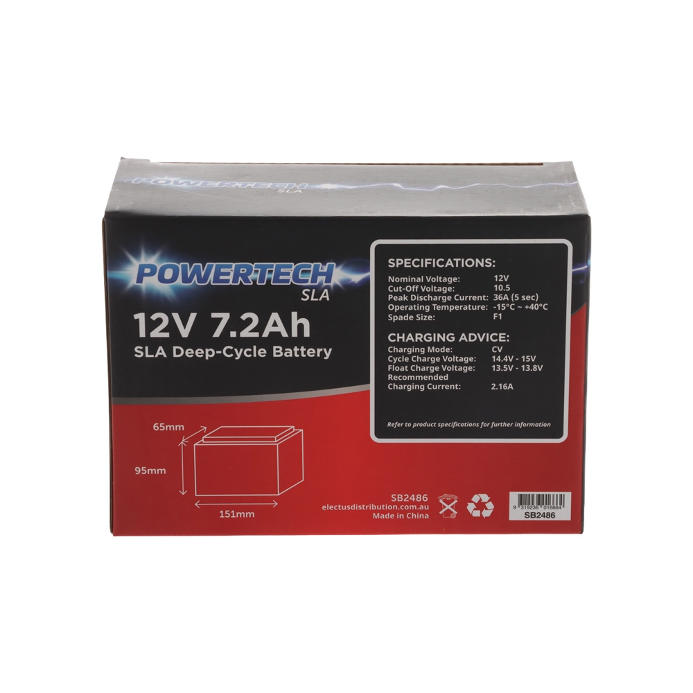 Powertech Sealed Lead Acid SLA Rechargeable Battery 12V 7.2Ah