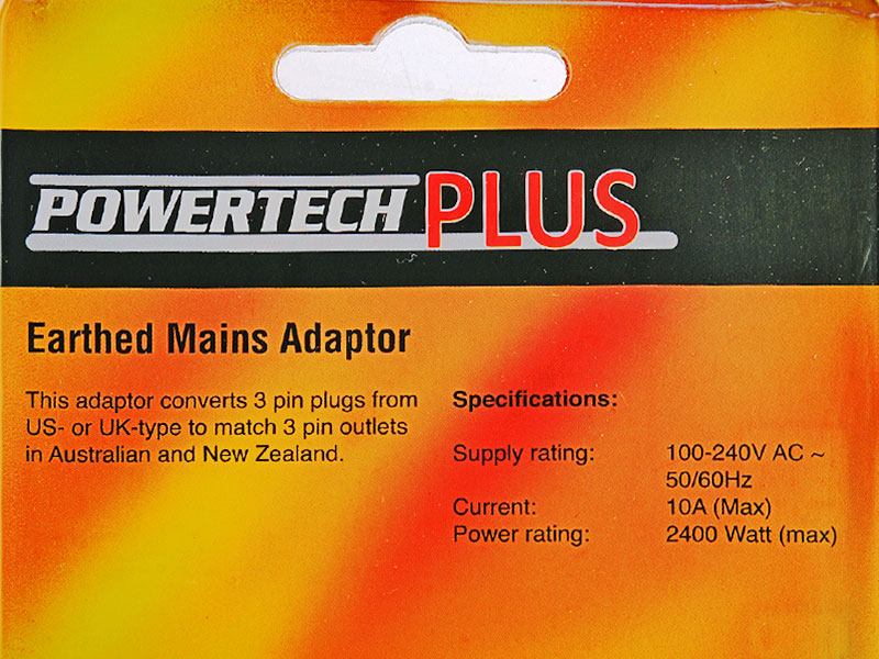 Earthed Mains Adaptor for Use in Australia and New Zealand