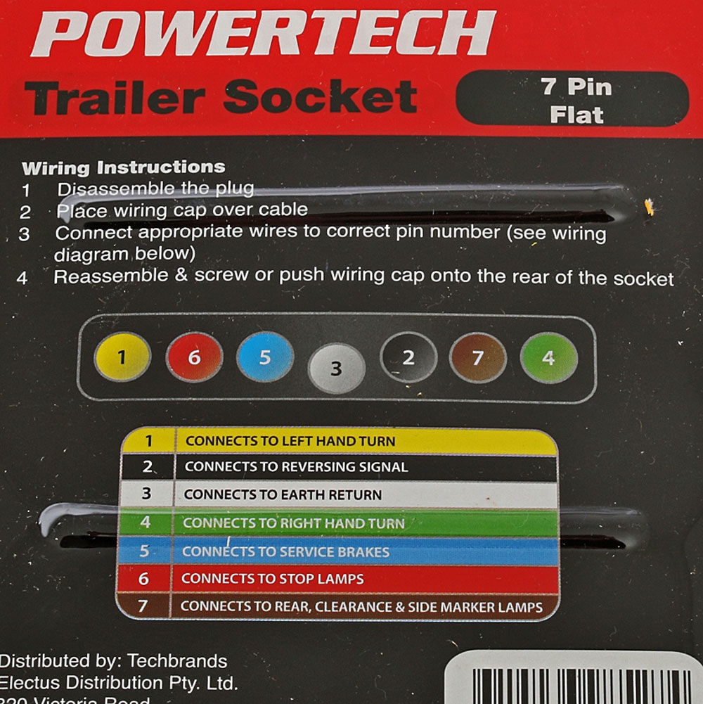 Powertech Flat Trailer Socket for 7-Pin Plugs