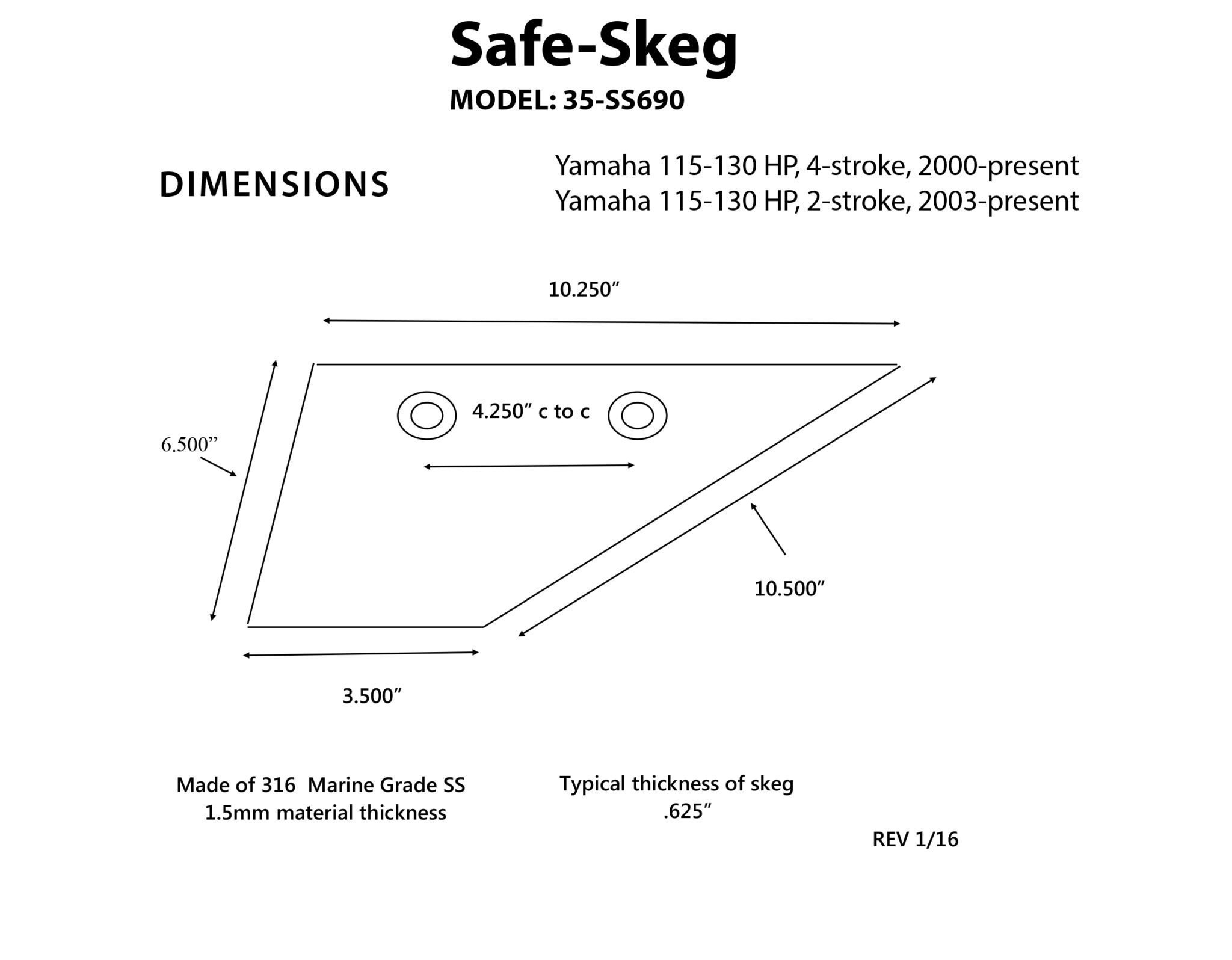 Panther Skeg Yamaha Outboard 2 and 4 Stroke 115-130HP