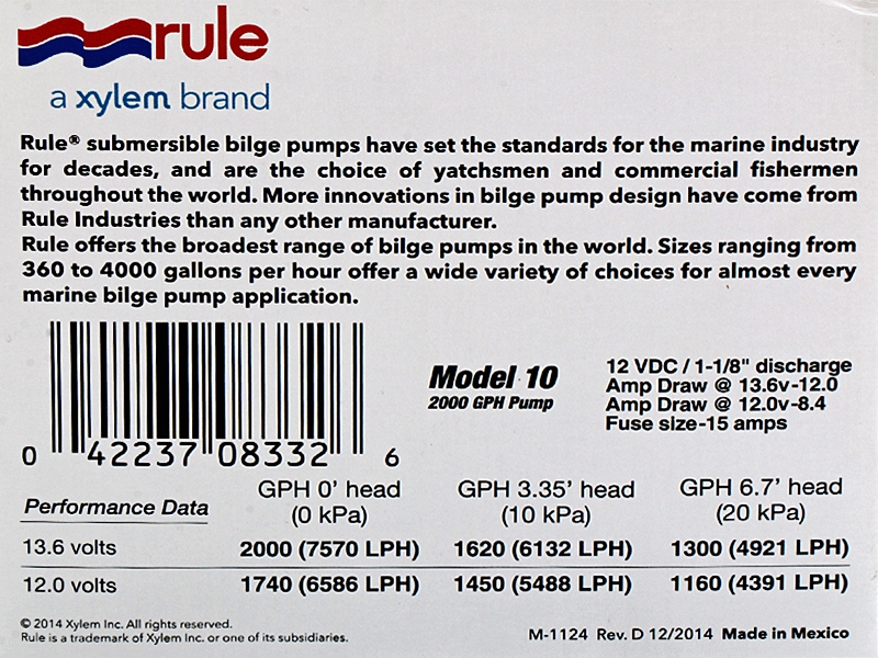 Rule Submersible Bilge Pump 2000GPH 12v