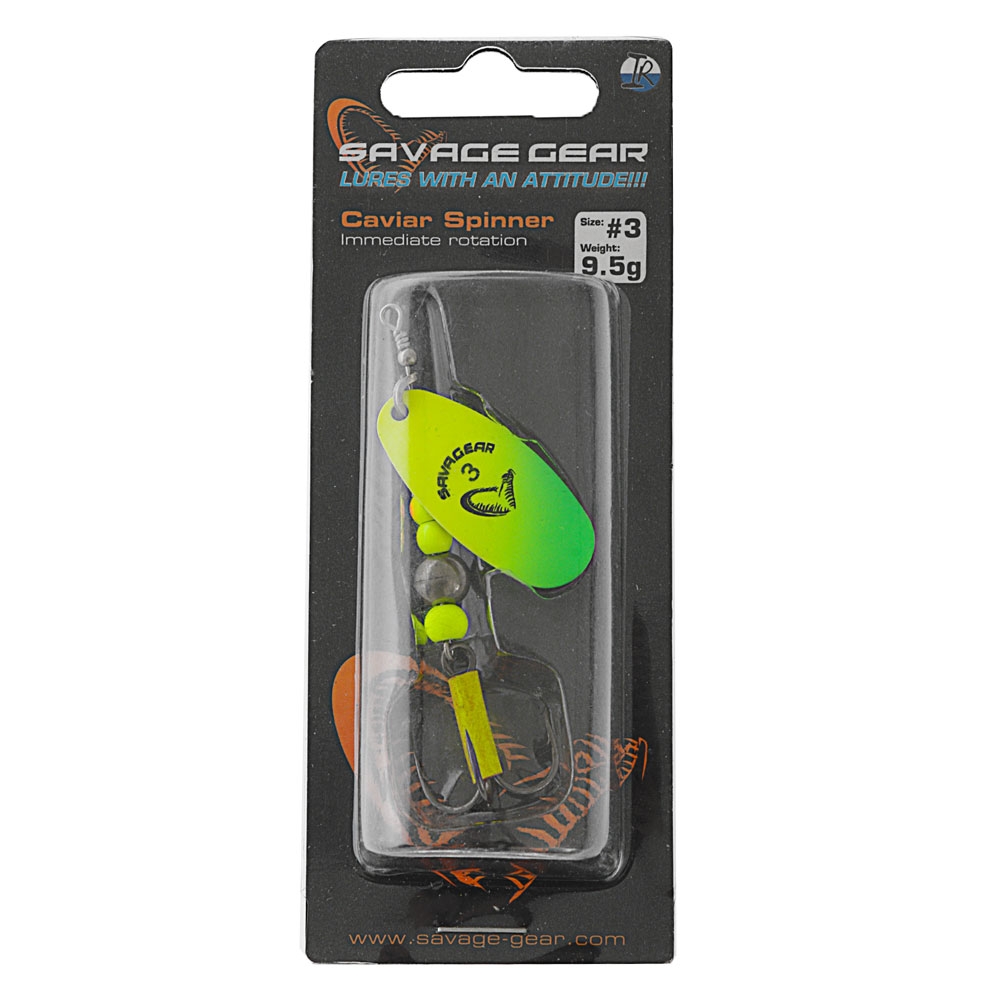 Savage Gear Caviar Spinner Lure No.3 9.5g Qty 1 Fluro Yellow/Chartreuse