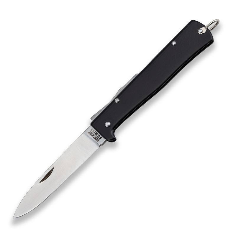 OTTER Mercator Carbon Steel Folding Knife Black Handle with Belt Clip 9cm