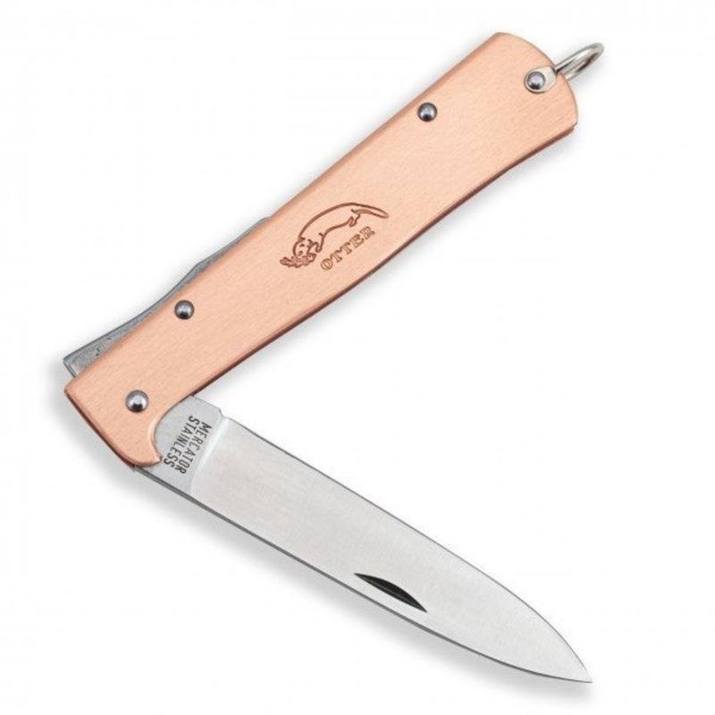 OTTER Mercator Carbon Steel Folding Knife Copper Handle with Belt Clip 9cm
