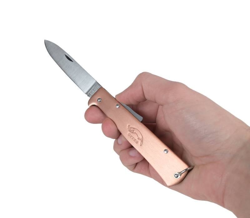OTTER Mercator Carbon Steel Folding Knife Copper Handle with Belt Clip 9cm