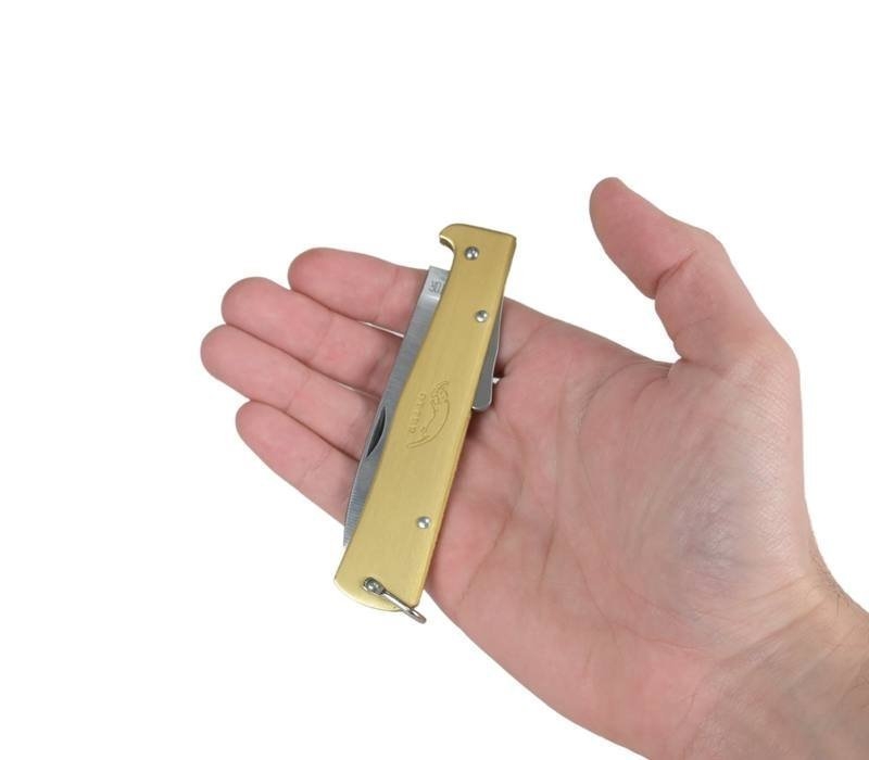 OTTER Mercator Carbon Steel Folding Knife Brass Handle with Belt Clip 9cm
