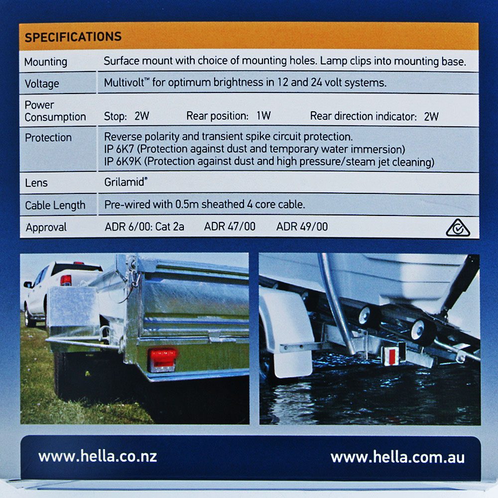 Hella Marine Square Compact LED Submersible Trailer Light 12/24V Rear Position/Stop/Indicator