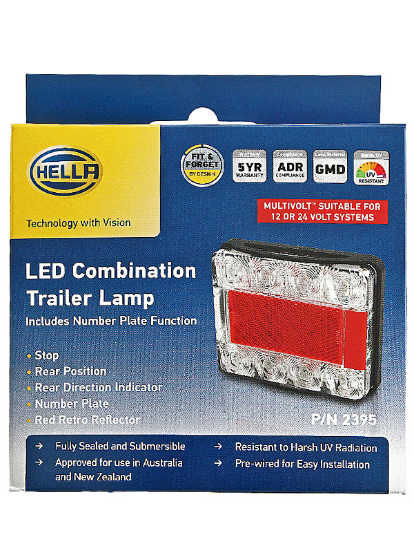 Hella Marine Square Compact LED Submersible Trailer Light 12/24V Rear Position/Stop/Indicator/Number Plate