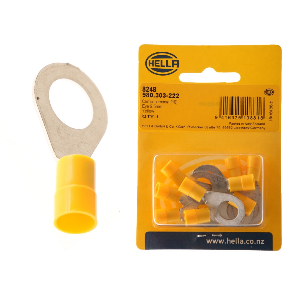 Hella Marine Eye Crimp Terminal - Yellow 9.5mm Qty 10