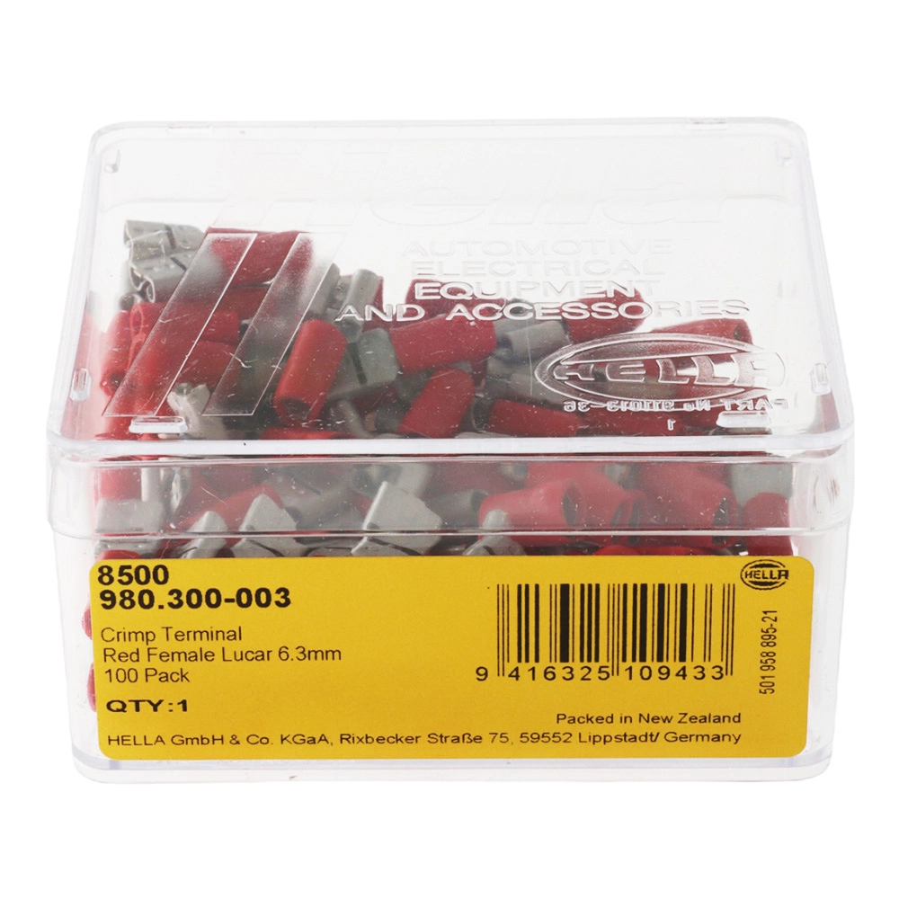 Hella Marine Push-on Female Terminal 6.3mm Red Qty 100 Hella Marine Push-on Female Terminal 6.3mm Red Qty 100