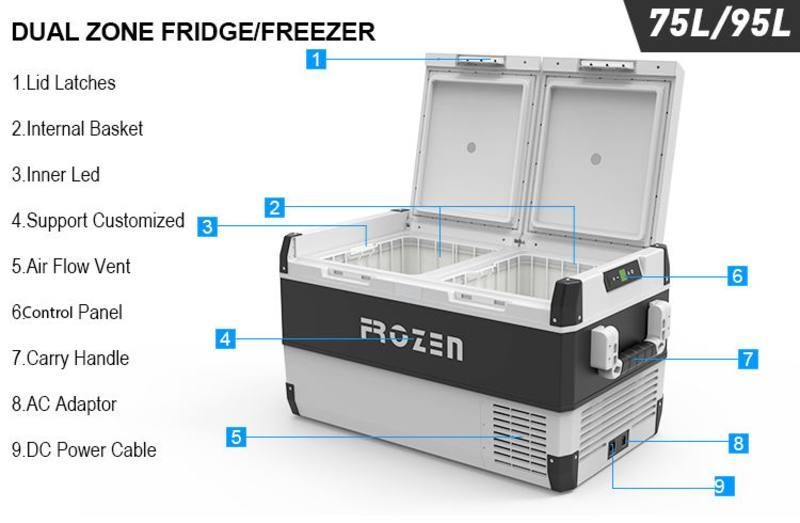 Frozen Dual Zone Portable Fridge/Freezer 95L 12V/240V