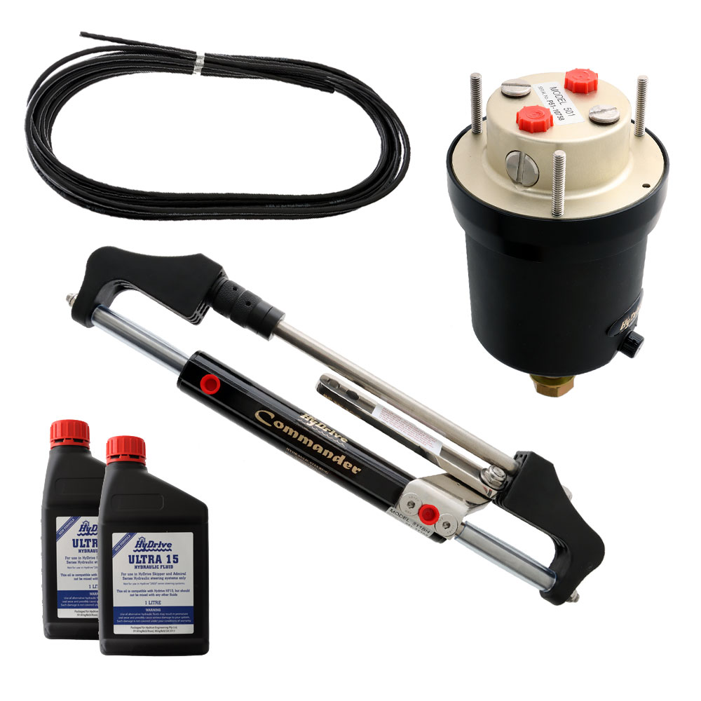 HyDrive COMKIT1 Bullhorn Style Outboard Steering Kit 250HP with 50ft Hose