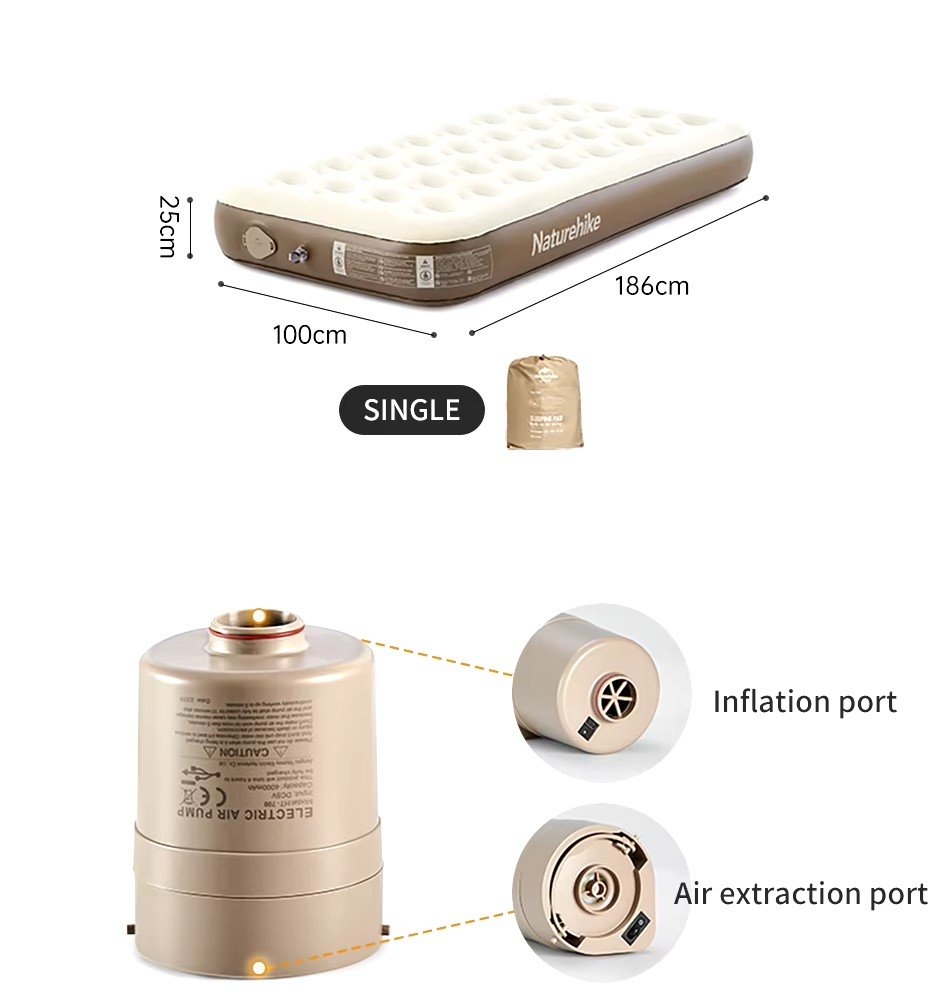 Naturehike Single Airbed with Built-In Rechargeable Pump