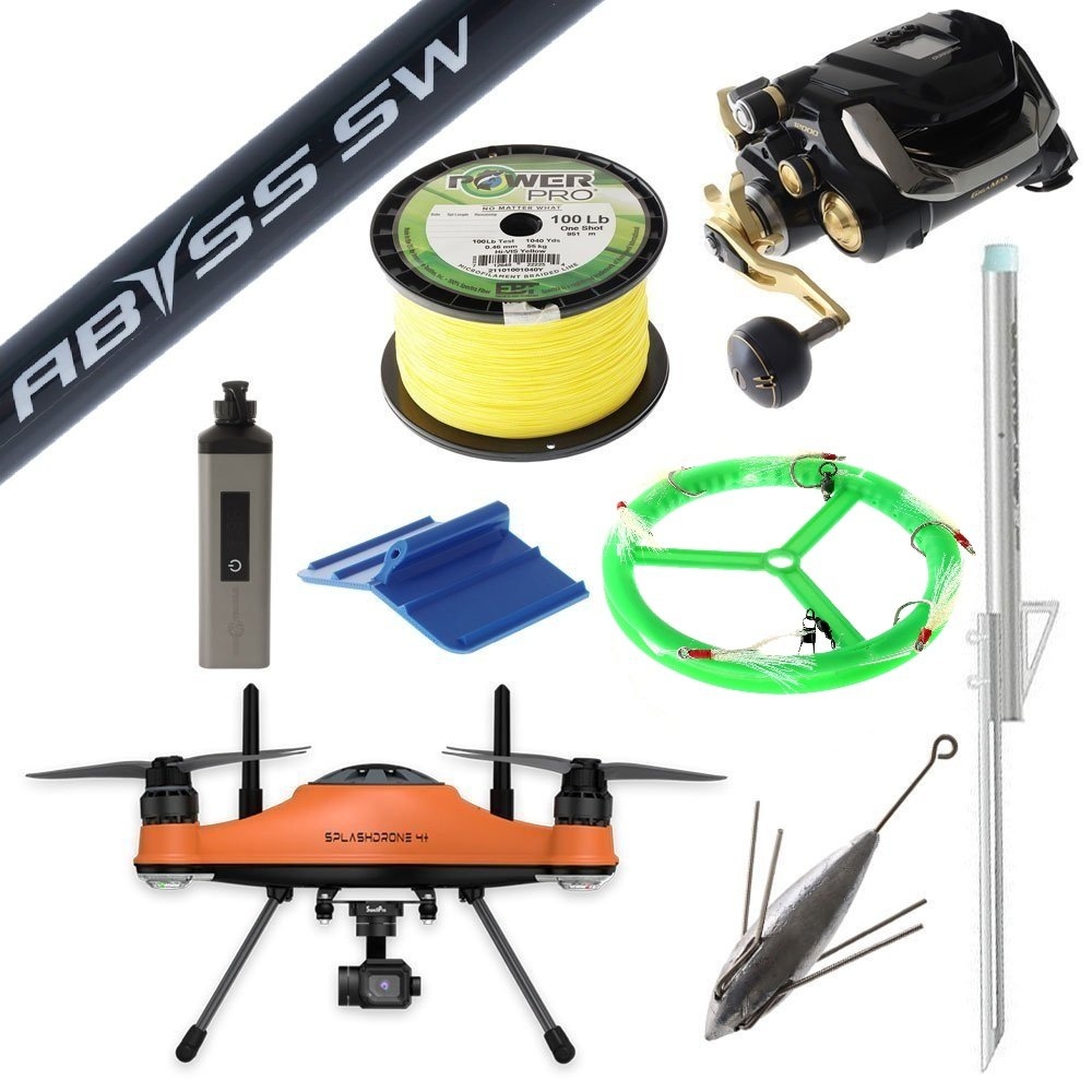 SwellPro Splashdrone SD4+ Shimano Beastmaster Abyss Waterproof Electric Drone Fishing Package 6ft 80-130lb 2pc