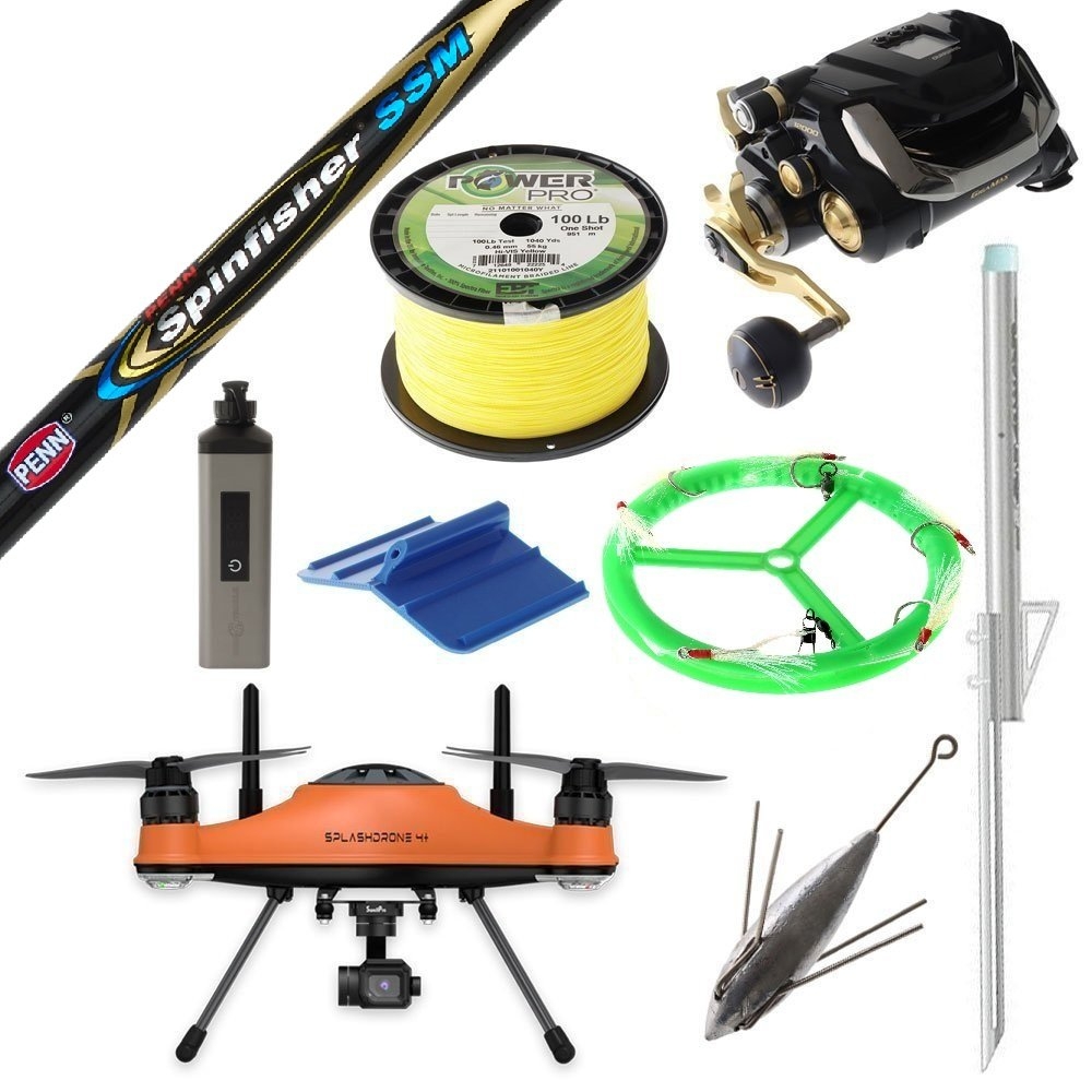 SwellPro Splashdrone SD4+ Shimano Beastmaster Spinfisher Waterproof Electric Drone Fishing Package 8ft PE10 3pc