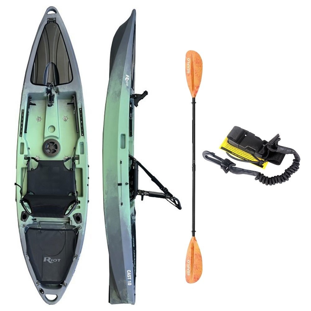 Seaflo Riot Cast Fishing Kayak with Deluxe Seat Storage Well Paddle and Leash 10ft