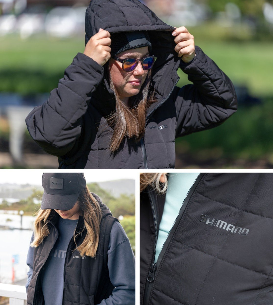 Shimano Black Stealth Zip-Off Sleeve Womens Puffer Jacket