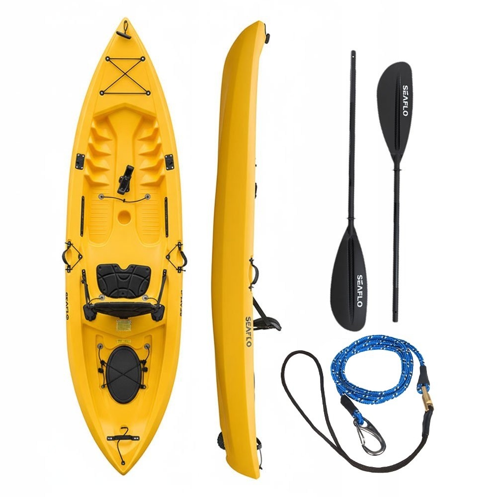 Seaflo Fishing Kayak with Built in Wheel incl Paddle and Leash 10ft Yellow