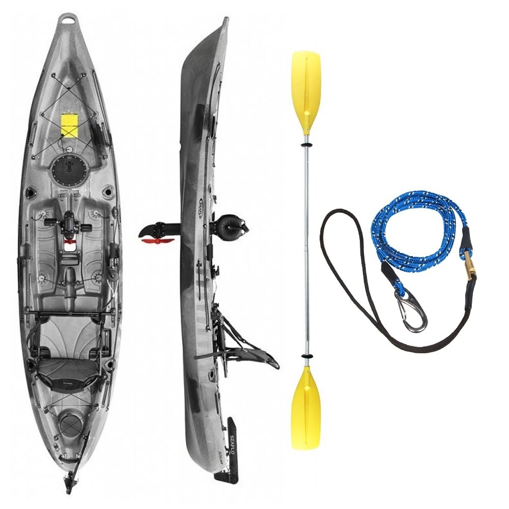 Seaflo Pedal Pro 375 Fishing Kayak Camo with Paddle and Leash