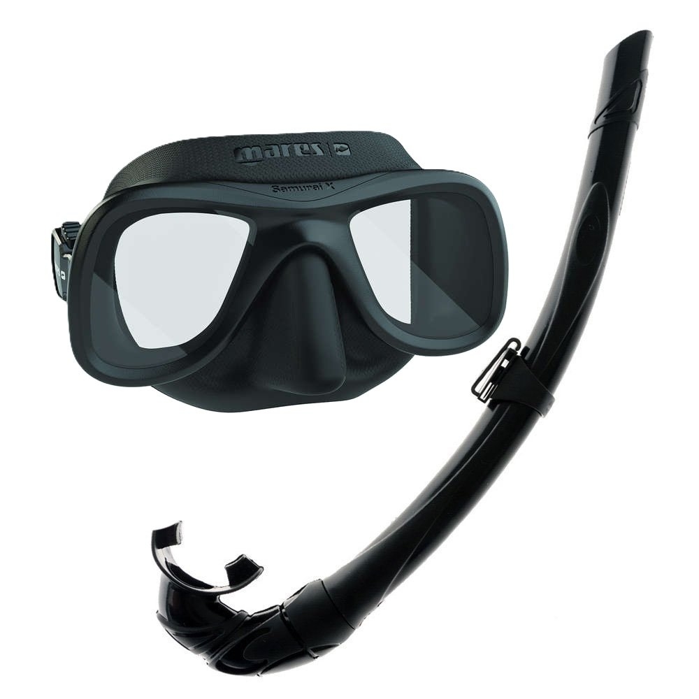 Mares Samurai X Silicone Spearfishing Dive Mask and Snorkel Set Black