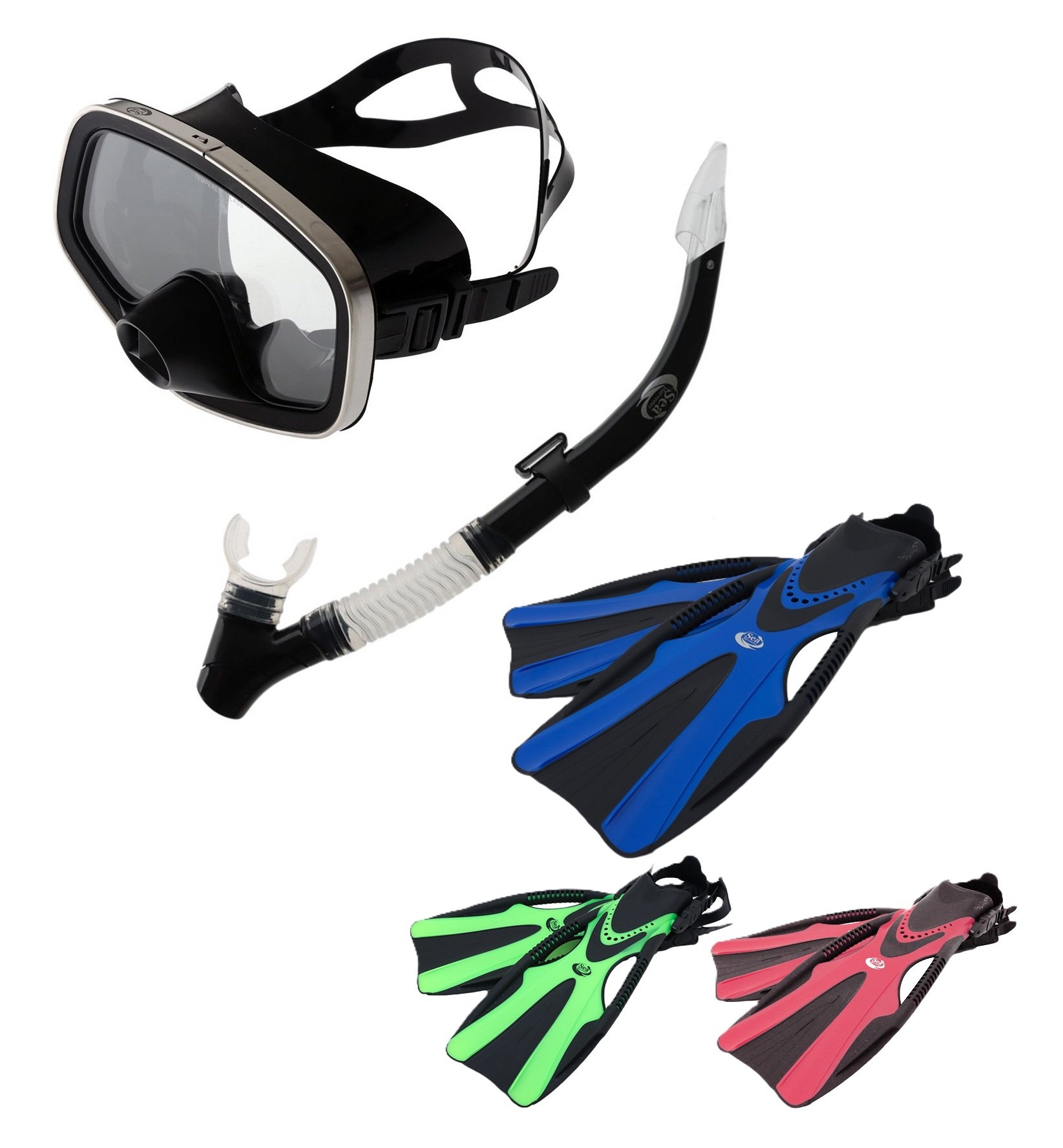 Sea Harvester Pacifica Silicone Dive Mask and Snorkel Set with Fins