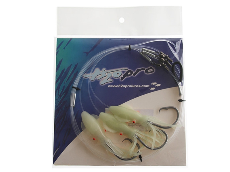 H2O Pro 3-Hook Lumo Squid Electric Dropper Rig 13/0 Plain Lumo